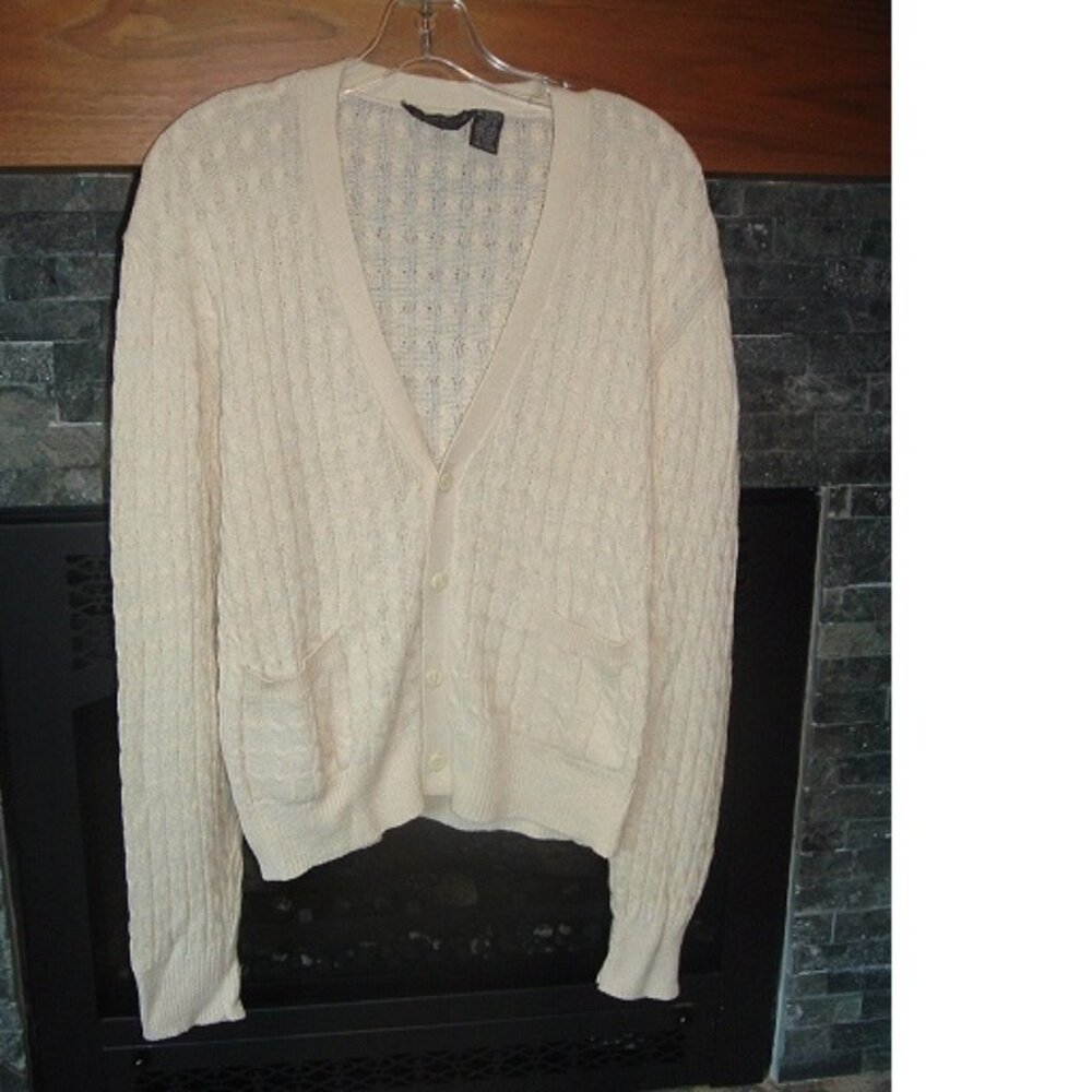 Vintage Calvin Klein Sweater Ivory Linen /Cotton Cable Knit Cardigan Hong Kong M